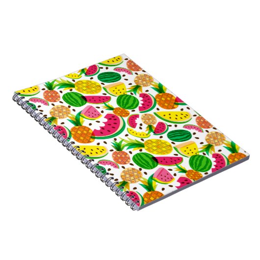 Tropisch fruitpatroon, rood en geel notitieboek (Rechterzijde)