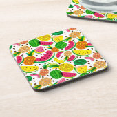 Tropisch fruitpatroon, rood en geel onderzetter (Linkerzijde)