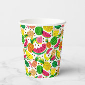 Tropisch fruitpatroon, rood en geel papieren bekers (Achterkant)