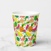 Tropisch fruitpatroon, rood en geel papieren bekers (Rechts)