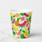 Tropisch fruitpatroon, rood en geel papieren bekers (Achterkant)