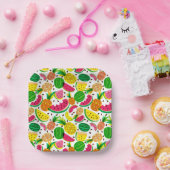 Tropisch fruitpatroon, rood en geel papieren bordje (Feest)