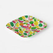 Tropisch fruitpatroon, rood en geel papieren bordje (Gebogen)