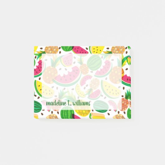 Tropisch fruitpatroon, rood en geel post-it® notes (Voorkant)