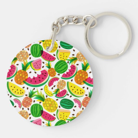 Tropisch fruitpatroon, rood en geel sleutelhanger (Achterkant)