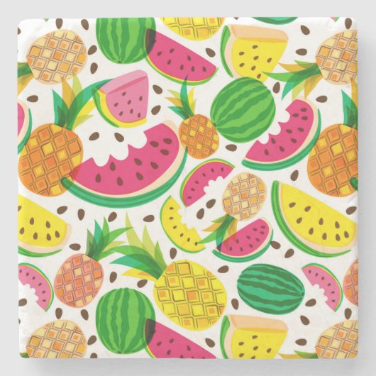 Tropisch fruitpatroon, rood en geel stenen onderzetter (Voorkant)