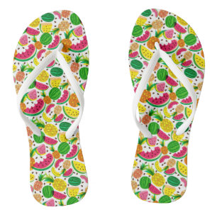 Tropisch fruitpatroon, rood en geel teenslippers