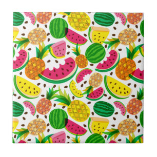 Tropisch fruitpatroon, rood en geel tegeltje
