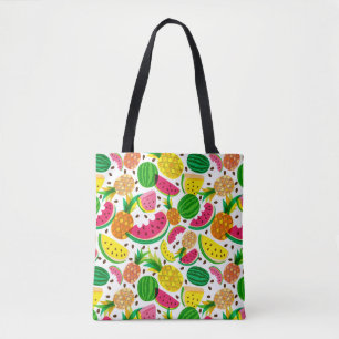 Tropisch fruitpatroon, rood en geel tote bag