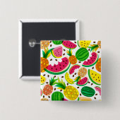 Tropisch fruitpatroon, rood en geel vierkante button 5,1 cm (Voorkant /achterkant)