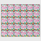 Tropisch Fun Flamingo Verjaardag Ontwerp Cadeaupapier (Vlak)