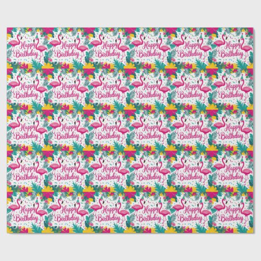 Tropisch Fun Flamingo Verjaardag Ontwerp Cadeaupapier (Vlak)
