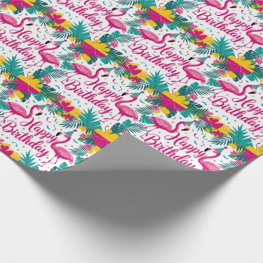 Tropisch Fun Flamingo Verjaardag Ontwerp Cadeaupapier (Hoek)