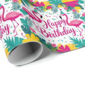 Tropisch Fun Flamingo Verjaardag Ontwerp Cadeaupapier (Rol Hoek)