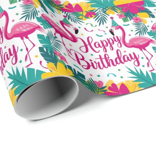 Tropisch Fun Flamingo Verjaardag Ontwerp Cadeaupapier (Rol Hoek)