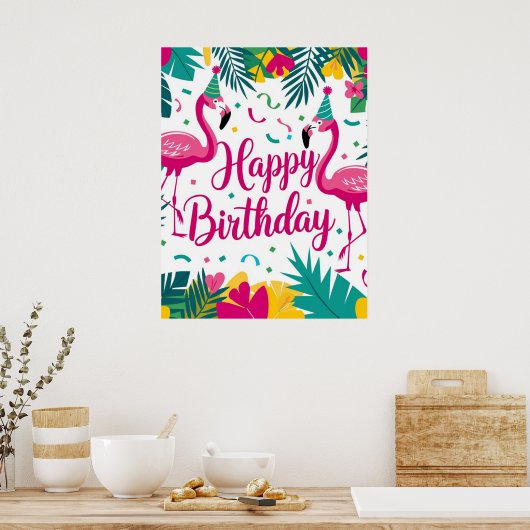 Tropisch Fun Flamingo Verjaardag Ontwerp Poster (Keuken)