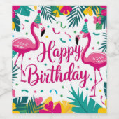 Tropisch Fun Flamingo Verjaardag Ontwerp Wijn Etiket (Enkel label)