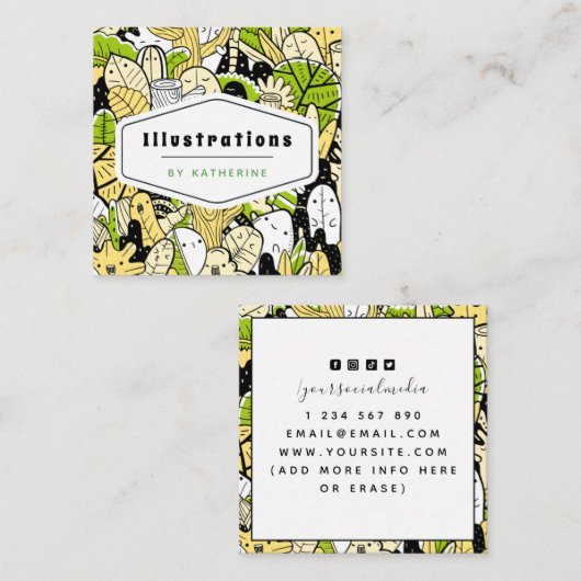 Tropisch Funky Kawaii Forest Graphic Designer Leaf Vierkante Visitekaartje (Voorkant / Achterkant)