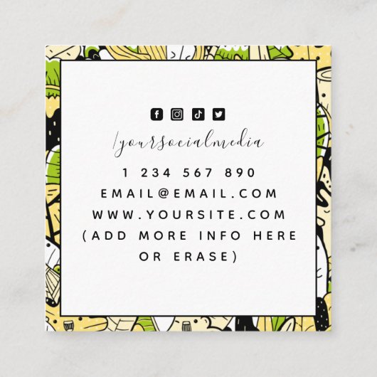 Tropisch Funky Kawaii Forest Graphic Designer Leaf Vierkante Visitekaartje (Achterkant)