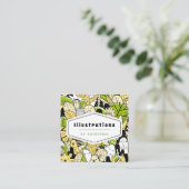 Tropisch Funky Kawaii Forest Graphic Designer Leaf Vierkante Visitekaartje (Staand voorkant)