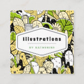 Tropisch Funky Kawaii Forest Graphic Designer Leaf Vierkante Visitekaartje (Voorkant)