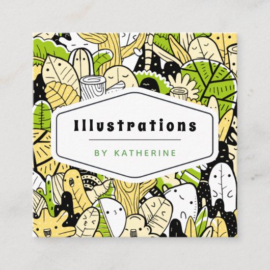 Tropisch Funky Kawaii Forest Graphic Designer Leaf Vierkante Visitekaartje (Voorkant)