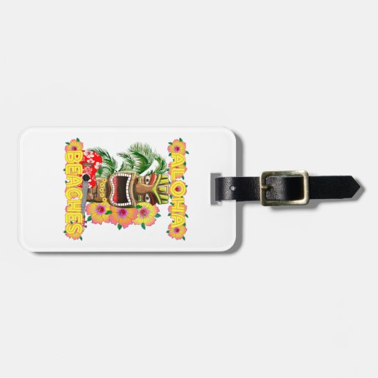 Tropisch Funny Aloha strandt Hawaiian Tiki Bagagelabel (Voorkant horizontaal)