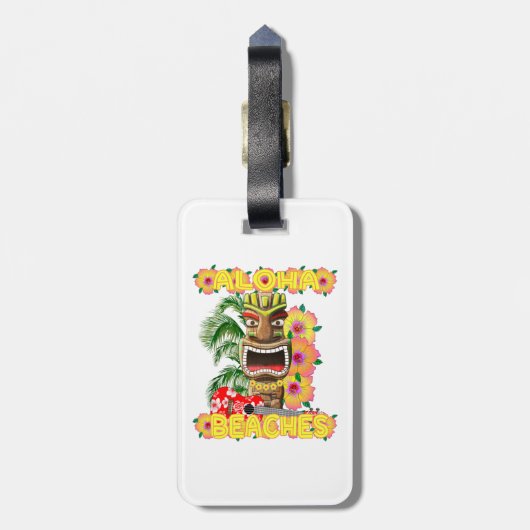 Tropisch Funny Aloha strandt Hawaiian Tiki Bagagelabel (Achterkant verticaal)