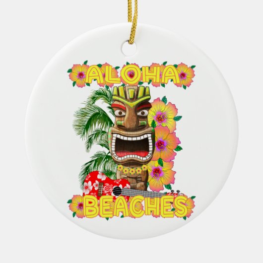 Tropisch Funny Aloha strandt Hawaiian Tiki Keramisch Ornament (Voorkant)