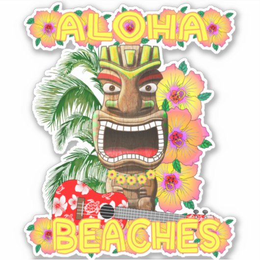 Tropisch Funny Aloha strandt Hawaiian Tiki Sticker (Voorkant)