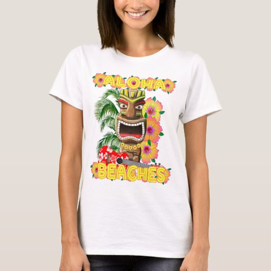 Tropisch Funny Aloha strandt Hawaiian Tiki T-shirt (Voorkant)