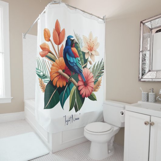 Tropisch gebaar: een levendige fusie van Flora Douchegordijn (In situ)