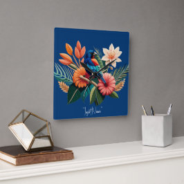 Tropisch gebaar: een levendige fusie van Flora Vierkante Klok