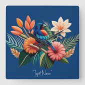 Tropisch gebaar: een levendige fusie van Flora Vierkante Klok (Voorkant)