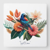 Tropisch gebaar: een levendige fusie van Flora Vierkante Klok (Voorkant)