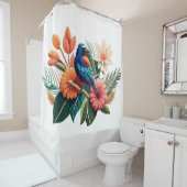 Tropisch gebaar: levendige fusie van planten en di douchegordijn (In situ)