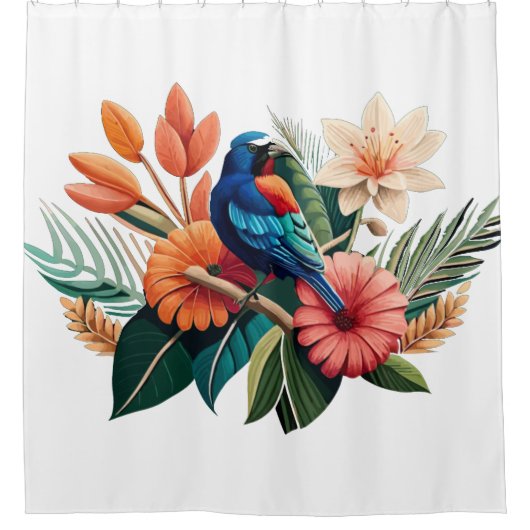 Tropisch gebaar: levendige fusie van planten en di douchegordijn (Voorkant)