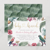 Tropisch gebladerte & bloemen Gold Baby Brunch Sho Uitnodiging Briefkaart (Voorkant / Achterkant)
