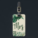 Tropisch gebladerte bruid Trendy Mrs Honeymoon Tra Bagagelabel<br><div class="desc">Tropisch gebladerte Trendy groen en goudblaadjes Gepersonaliseerde Mr en Mrs Bagagelabels - met tropische bladrand. Een aandenken cadeau idee voor de pasgetrouwden, voor de huwelijksreis reizen, in een vet kleurenpalet van rijke greens, smaragd en goud. Dit ontwerp is perfect voor een strand, bestemming of zomerbruiloft. Met gevoelens van een tropisch...</div>