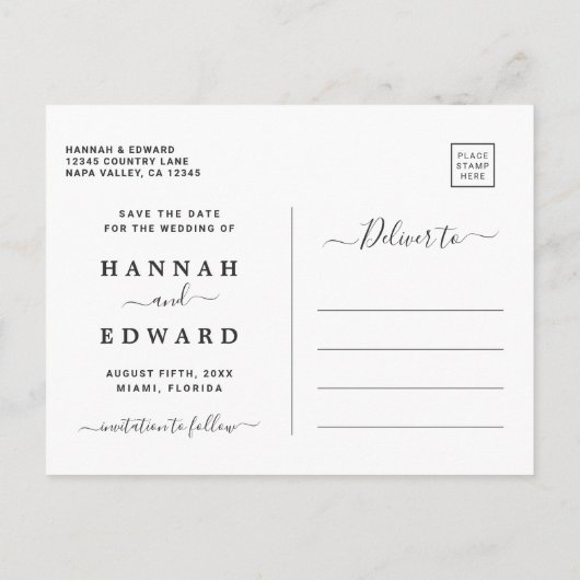 Tropisch gebladerte bruiloft foto goud opslaan van aankondigingskaart (Achterkant)