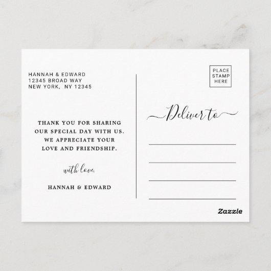 Tropisch gebladerte bruiloft foto zwart dank u briefkaart (Achterkant)