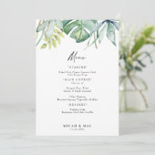 Tropisch gebladerte Bruiloft Receptie Menu Kaart (Staand voorkant)