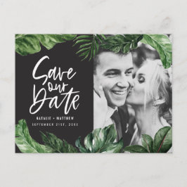 Tropisch gebladerte en handbelettering foto bruilo briefkaart