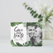 Tropisch gebladerte en handbelettering foto bruilo briefkaart (Staand voorkant)