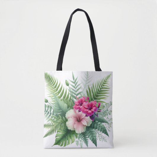 Tropisch gebladerte en hibiscus bloemen tote bag (Voorkant)