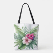 Tropisch gebladerte en hibiscus bloemen tote bag (Achterkant)