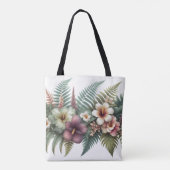 Tropisch gebladerte en Hibiscus Floral Tote Bag (Achterkant)