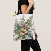 Tropisch gebladerte en Hibiscus Floral Tote Bag (Dichtbij)