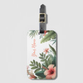 Tropisch gebladerte en koraal Hibiscus bloem Bagagelabel (Voorkant (verticaal))