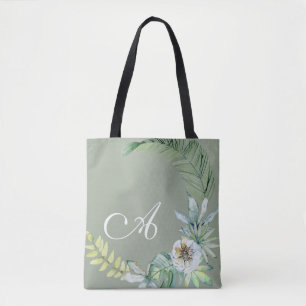 Tropisch gebladerte gepersonaliseerde salie tote bag